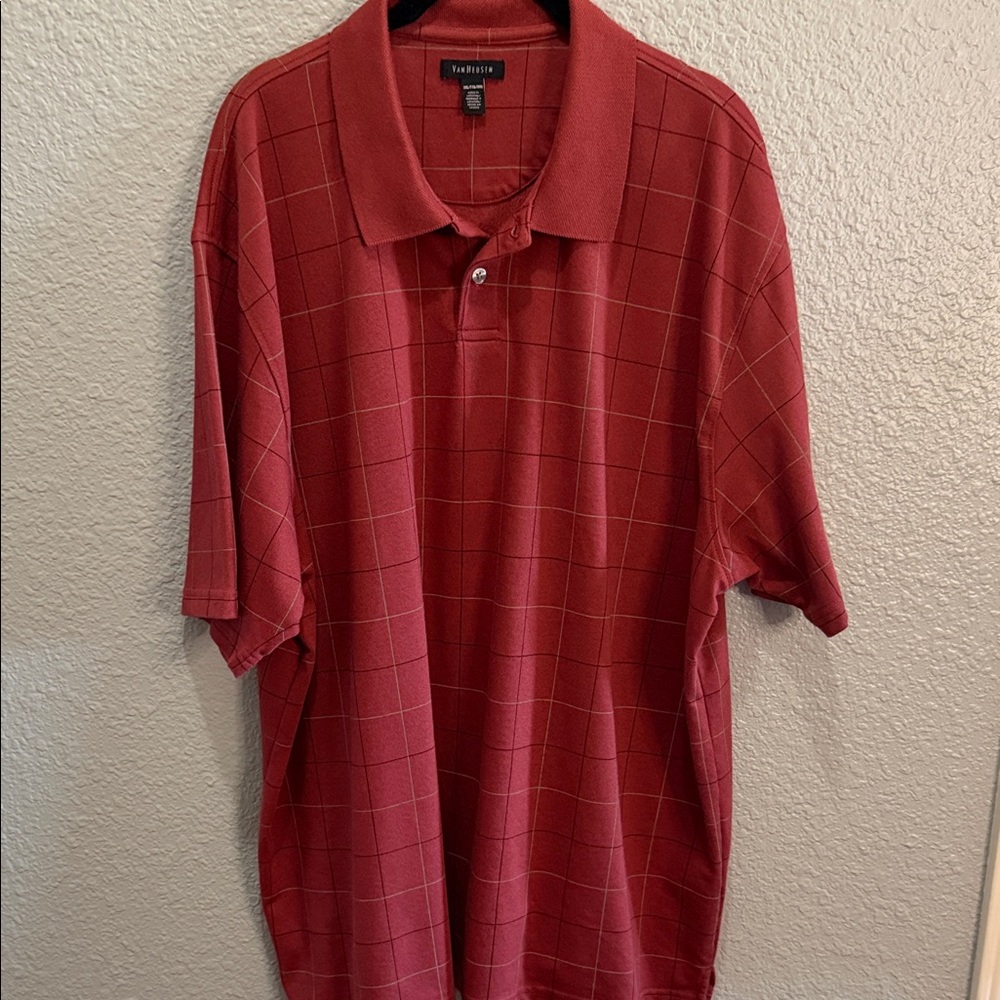 Van Heusen Red Windowpane Short-Sleeve Polo